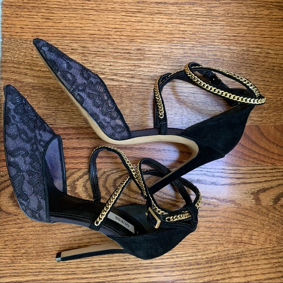 Guess Pointy Toe Suede Lace Chain Stiletto Pumps 9 - Picture 16 of 16